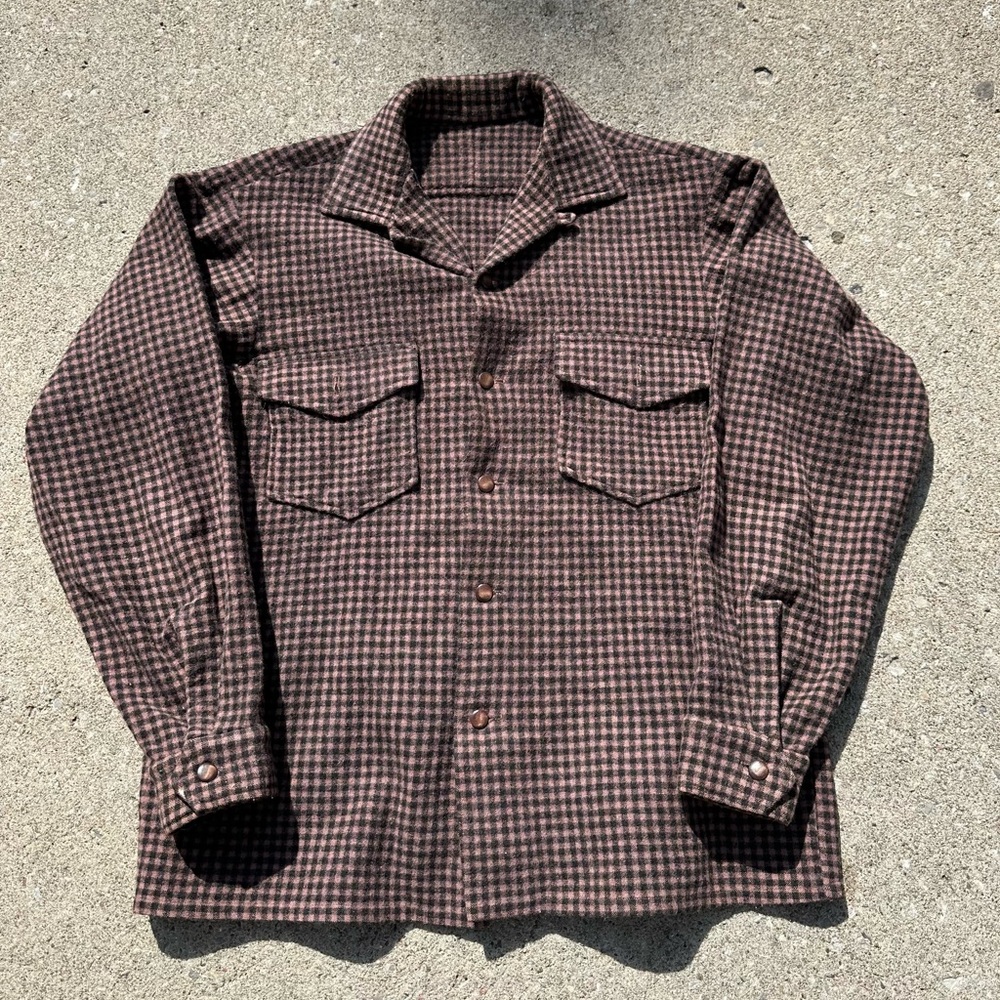 Vintage 1930s 1940s wool loop collar plaid shirt - Picture 1 of 10